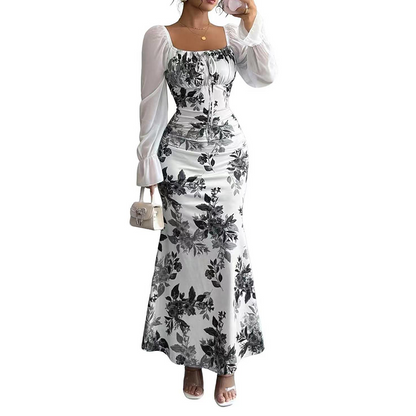 Women's Elegant Floral Print Flare Dress