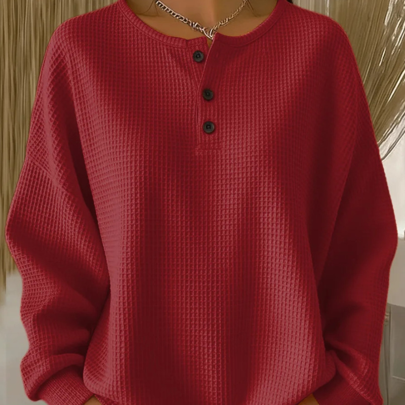 Women's Long Sleeve Waffle-Knit Henley Top