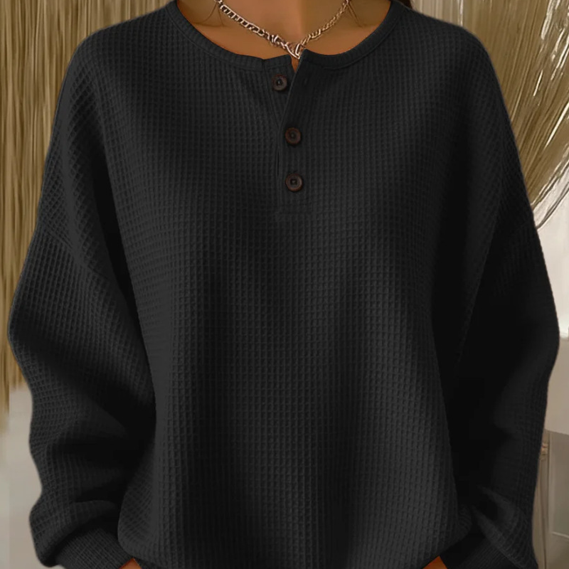 Women's Long Sleeve Waffle-Knit Henley Top