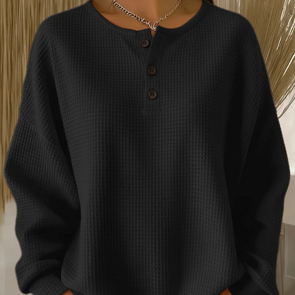 Women's Long Sleeve Waffle-Knit Henley Top