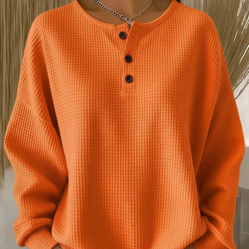 Women's Long Sleeve Waffle-Knit Henley Top