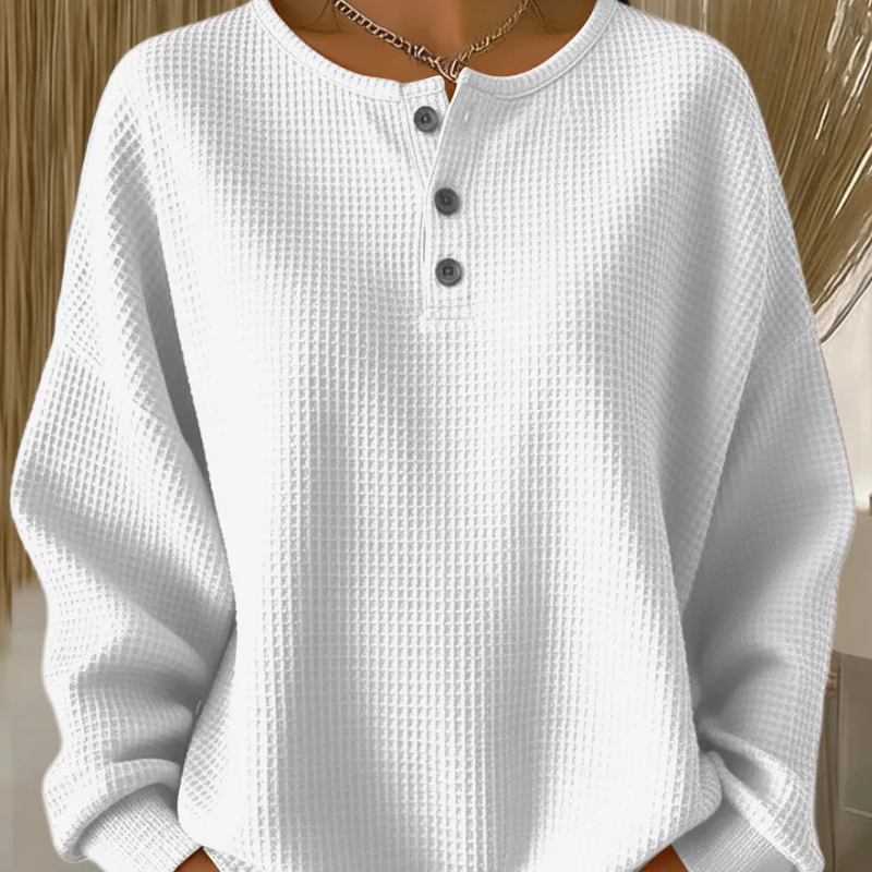 Women's Long Sleeve Waffle-Knit Henley Top