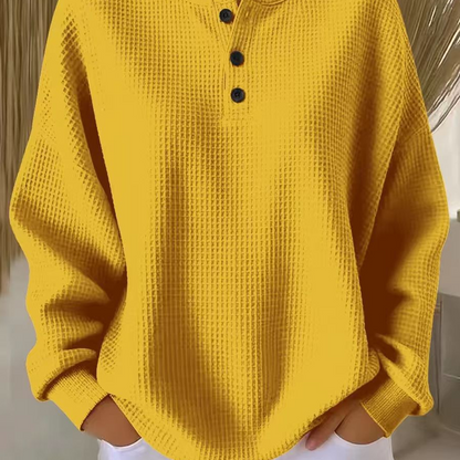 Women's Long Sleeve Waffle-Knit Henley Top