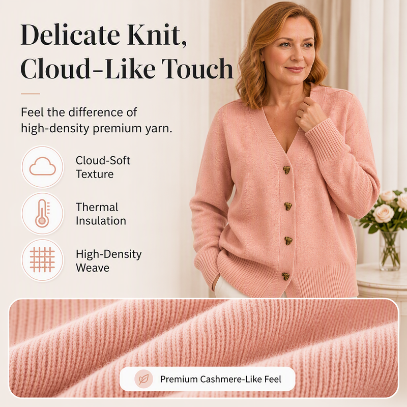 Women's V-Neck Heart Button Knit Cardigan
