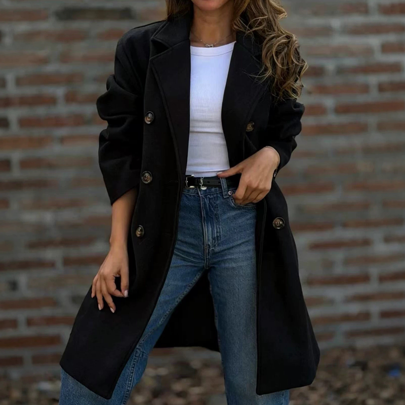 Women's Double Breasted Wool Blend Coat