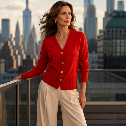 Women's V-Neck Heart Button Knit Cardigan