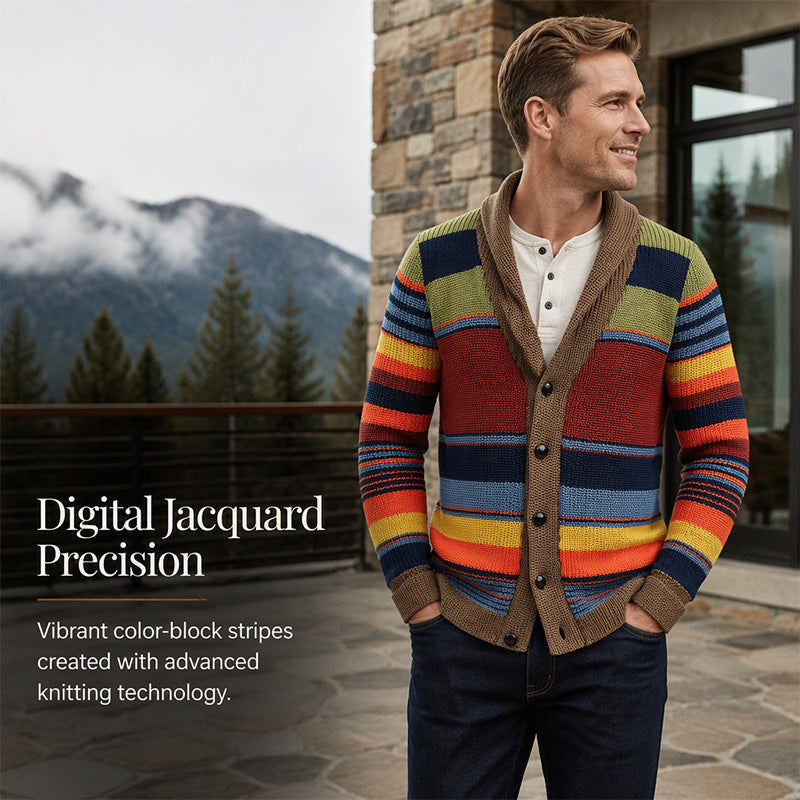 Men's Shawl Collar Striped Knit Cardigan Sweater