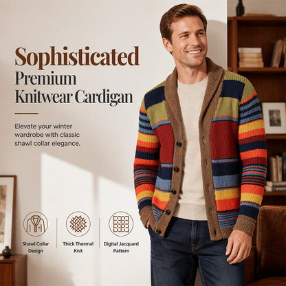 Men's Shawl Collar Striped Knit Cardigan Sweater