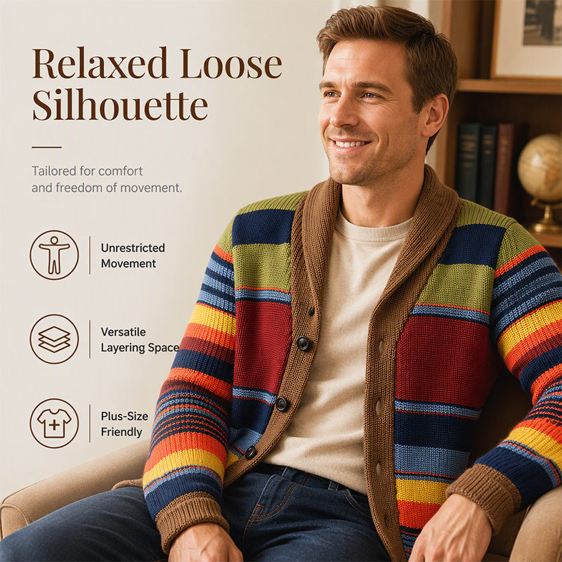 Men's Shawl Collar Striped Knit Cardigan Sweater
