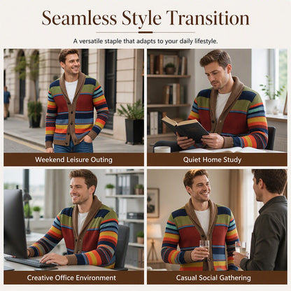 Men's Shawl Collar Striped Knit Cardigan Sweater