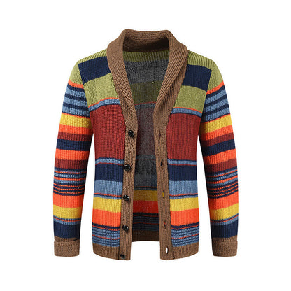 Men's Shawl Collar Striped Knit Cardigan Sweater