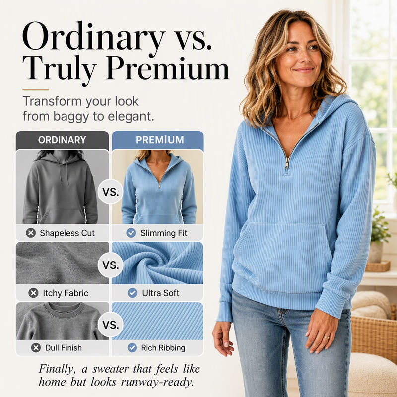 Women's Casual Ribbed Knit Half-Zip Hoodie