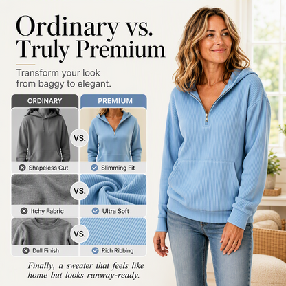 Women's Casual Ribbed Knit Half-Zip Hoodie