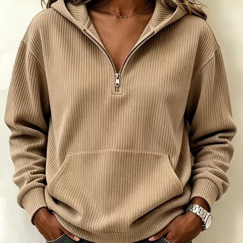 Women's Casual Ribbed Knit Half-Zip Hoodie