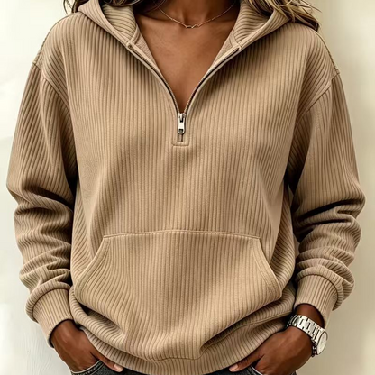 Women's Casual Ribbed Knit Half-Zip Hoodie