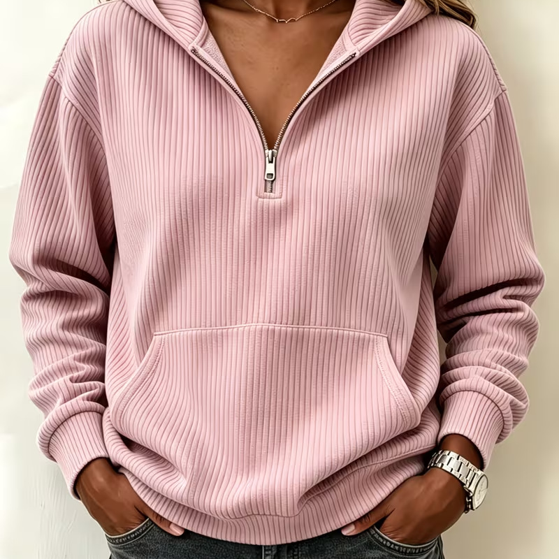 Women's Casual Ribbed Knit Half-Zip Hoodie