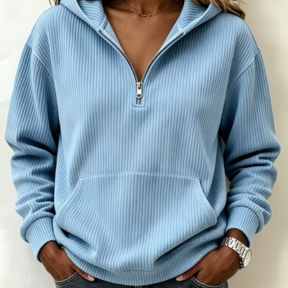 Women's Casual Ribbed Knit Half-Zip Hoodie