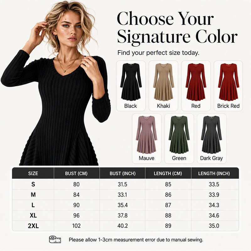 Women's Knit Long Sleeve A-Line Dress