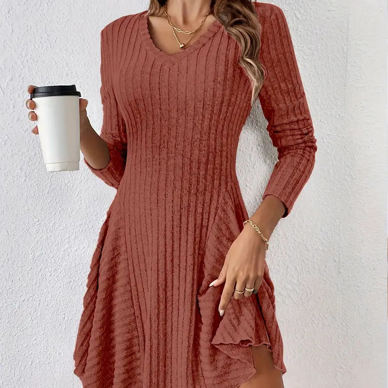 Women's Knit Long Sleeve A-Line Dress