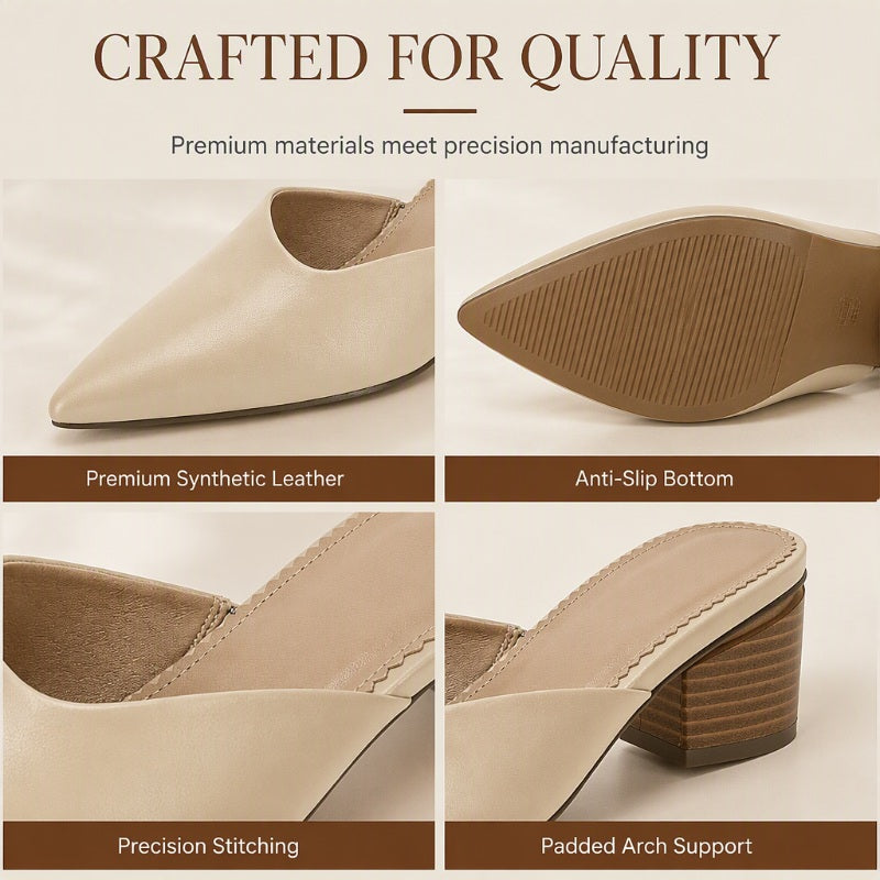 Women's Pointed Toe Chunky Heel Slides