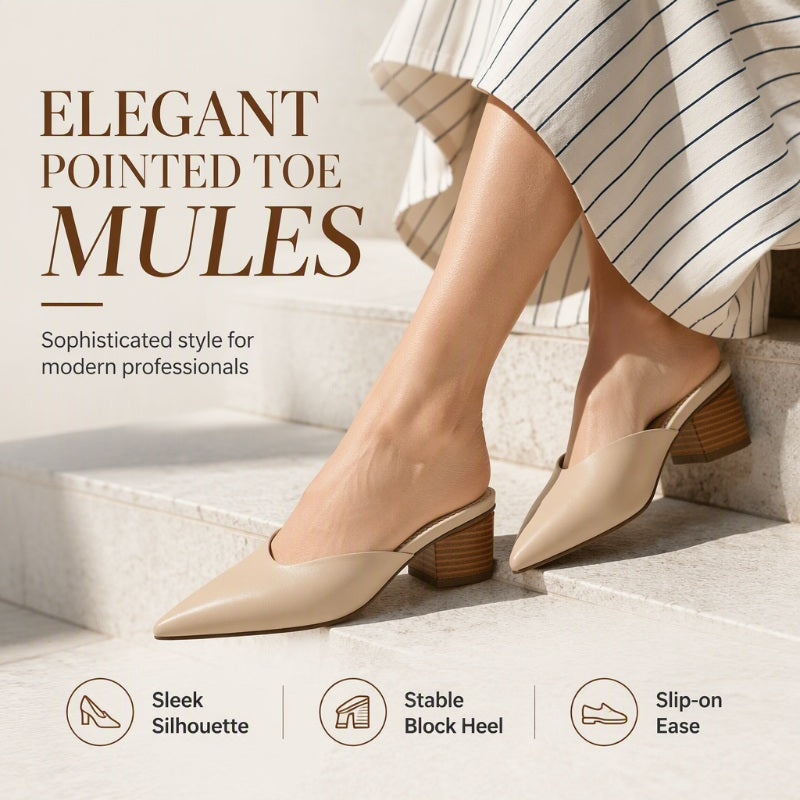 Women's Pointed Toe Chunky Heel Slides