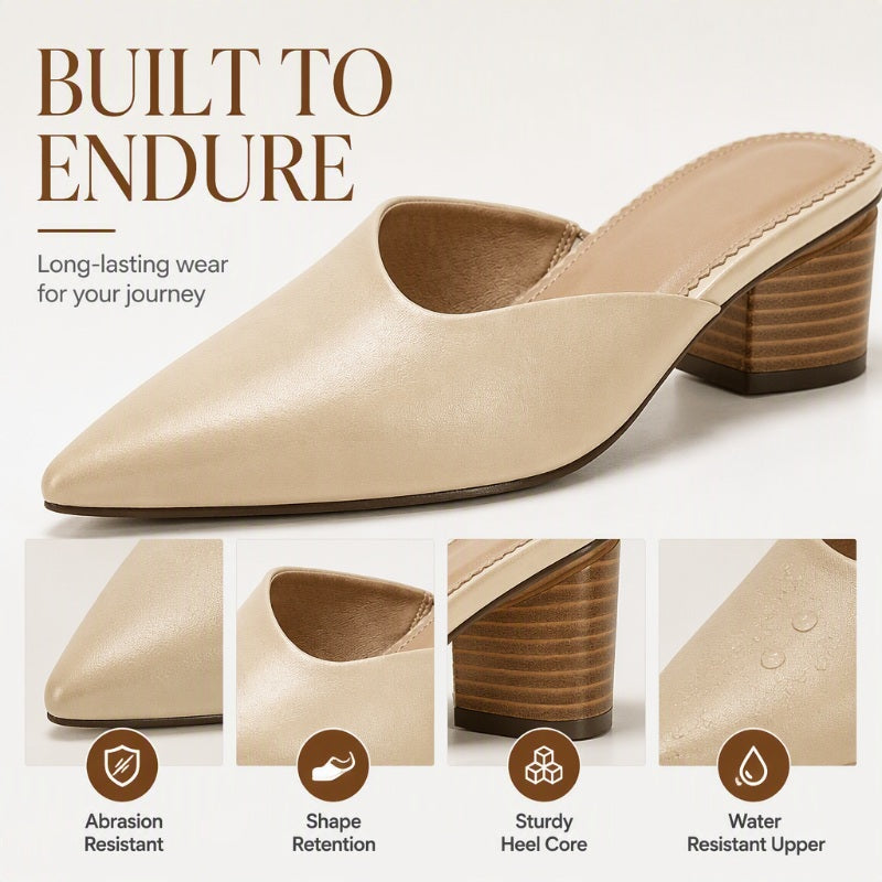 Women's Pointed Toe Chunky Heel Slides
