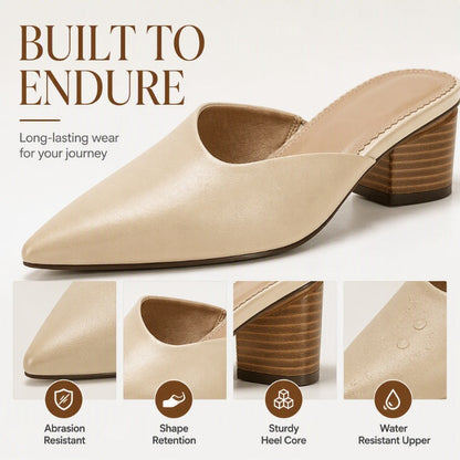 Women's Pointed Toe Chunky Heel Slides