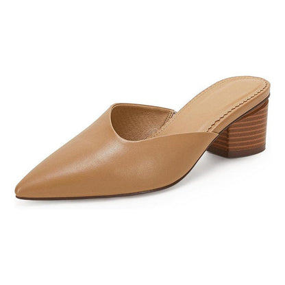 Women's Pointed Toe Chunky Heel Slides