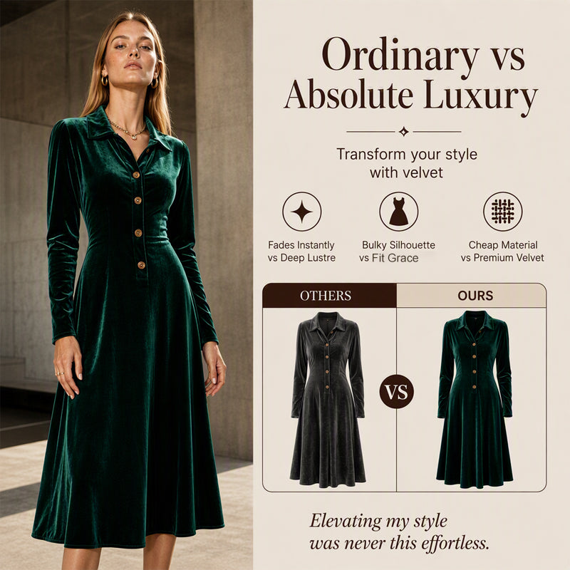 Women's Vintage Button-Front Velvet A-Line Dress