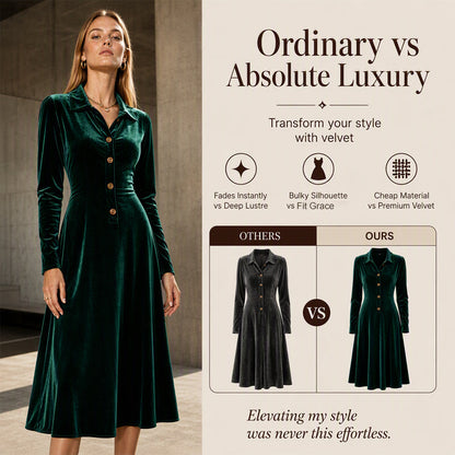 Women's Vintage Button-Front Velvet A-Line Dress