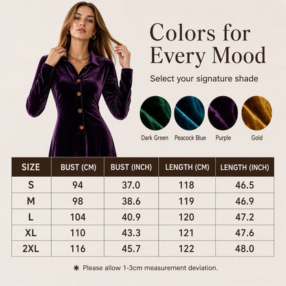 Women's Vintage Button-Front Velvet A-Line Dress