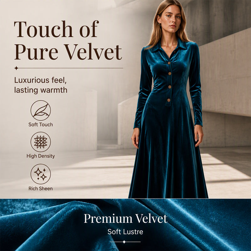 Women's Vintage Button-Front Velvet A-Line Dress