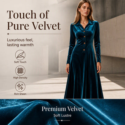 Women's Vintage Button-Front Velvet A-Line Dress