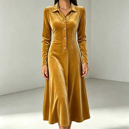 Women's Vintage Button-Front Velvet A-Line Dress