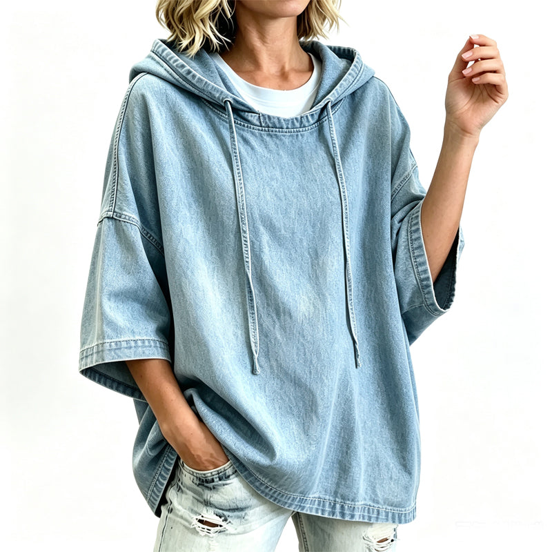 Women's Casual Loose Denim Hoodie