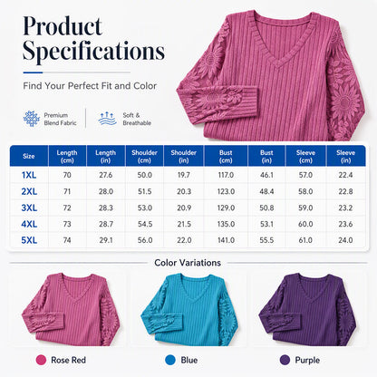 Women's Brushed Ribbed Long Sleeve Lace Patchwork Top