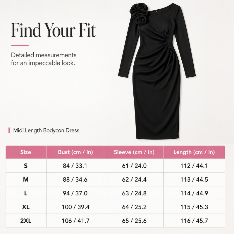 Women's Ruched Midi Dress with 3D Rose Details