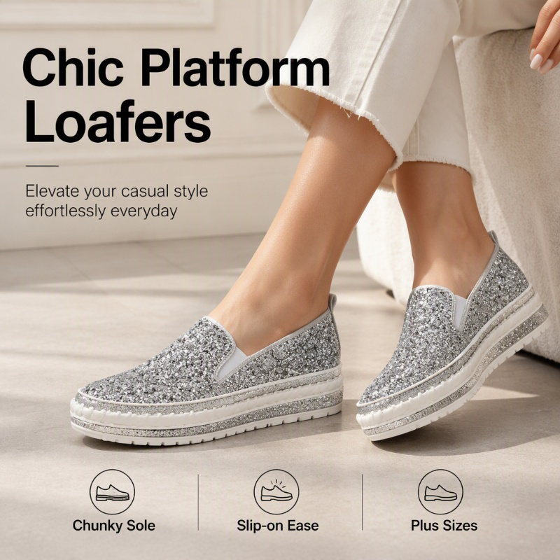 Women's Glitter Platform Slip-On Shoes