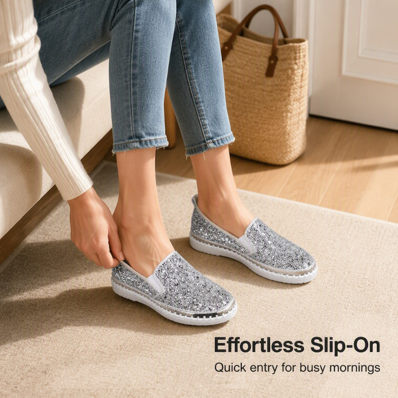 Women's Glitter Platform Slip-On Shoes