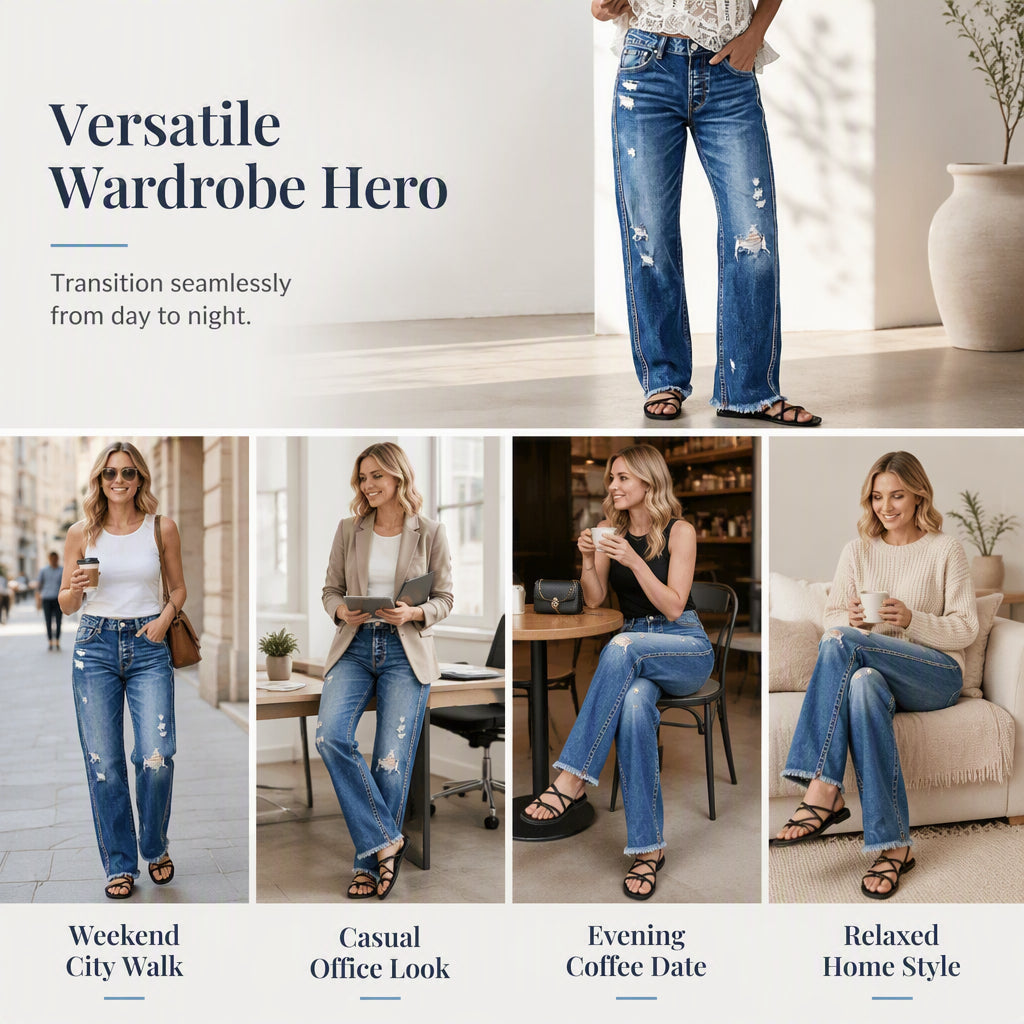 Women's Distressed Straight Leg Jeans