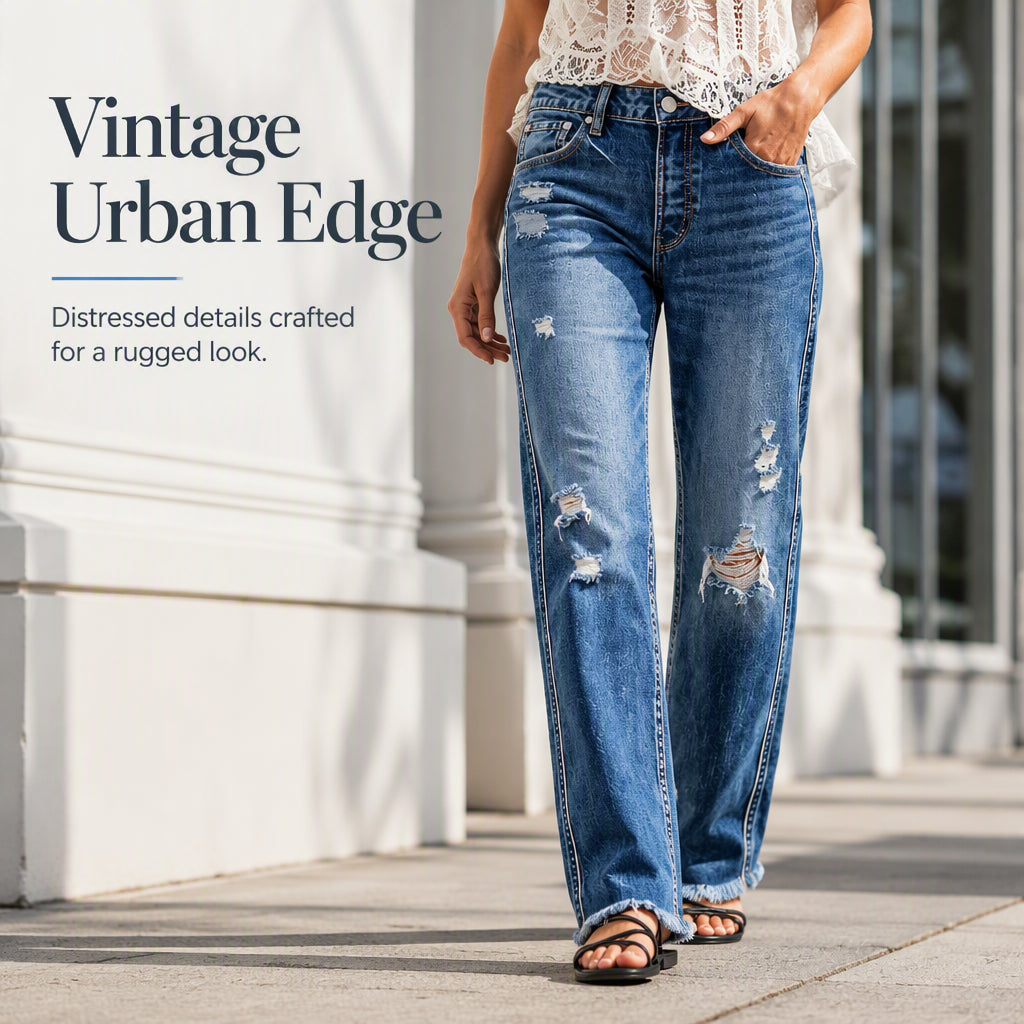 Women's Distressed Straight Leg Jeans