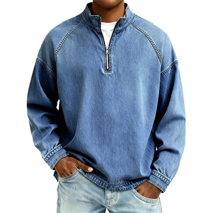 Men's Quarter-Zip Denim Pullover