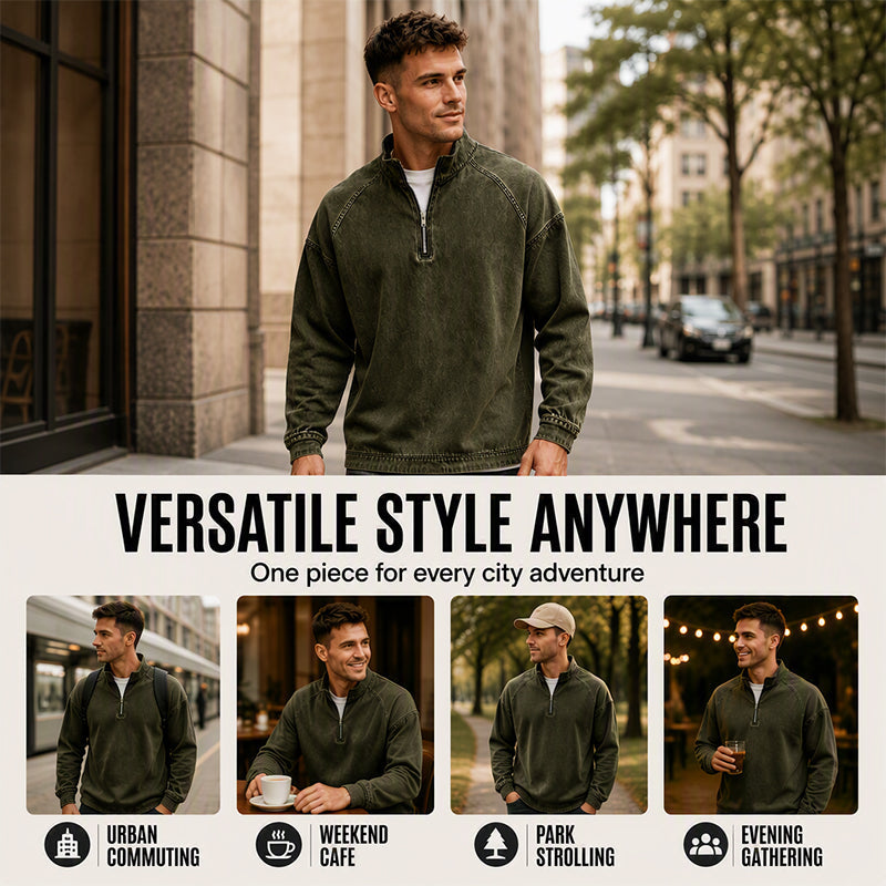 Men's Quarter-Zip Denim Pullover