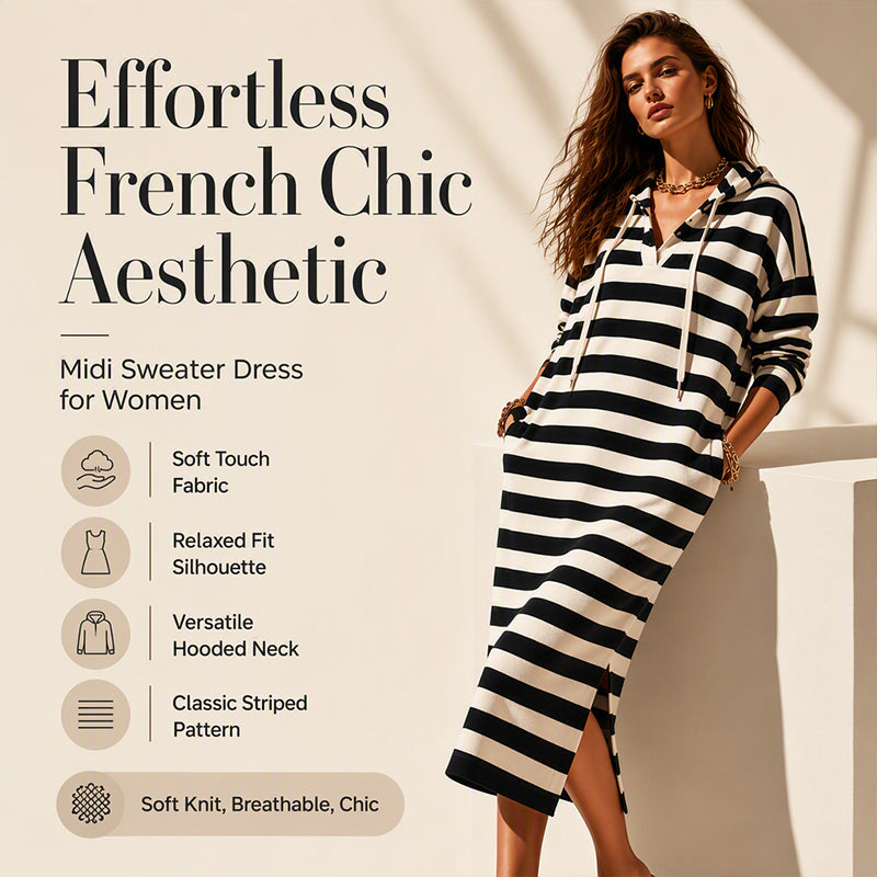 Women's Casual Striped Hoodie Dress