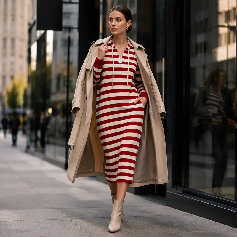 Women's Casual Striped Hoodie Dress