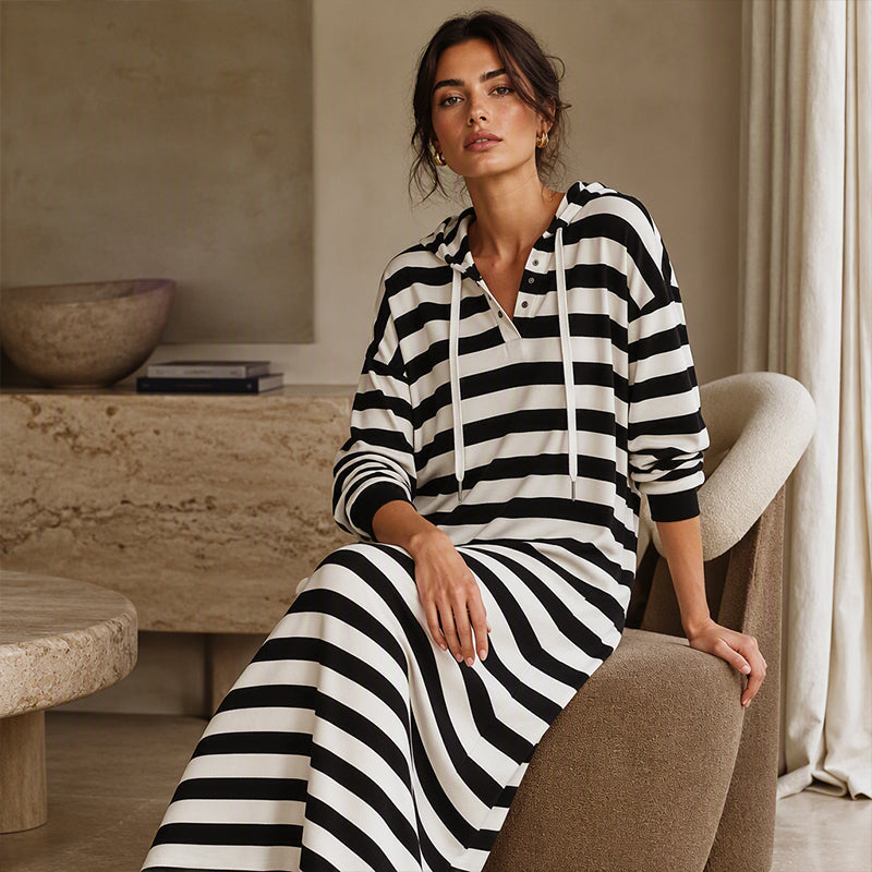 Women's Casual Striped Hoodie Dress