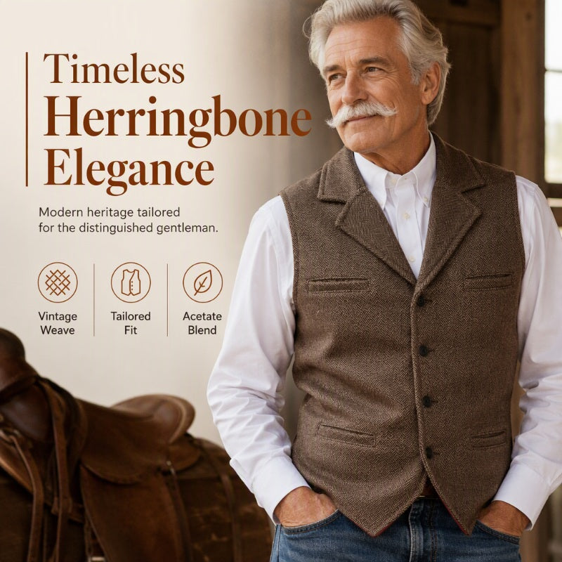 Men's Vintage Lapel Herringbone Tweed Vest