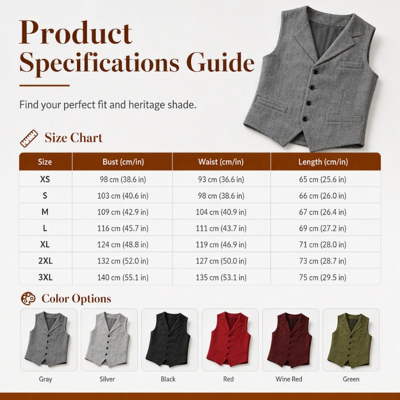 Men's Vintage Lapel Herringbone Tweed Vest