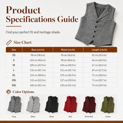 Men's Vintage Lapel Herringbone Tweed Vest
