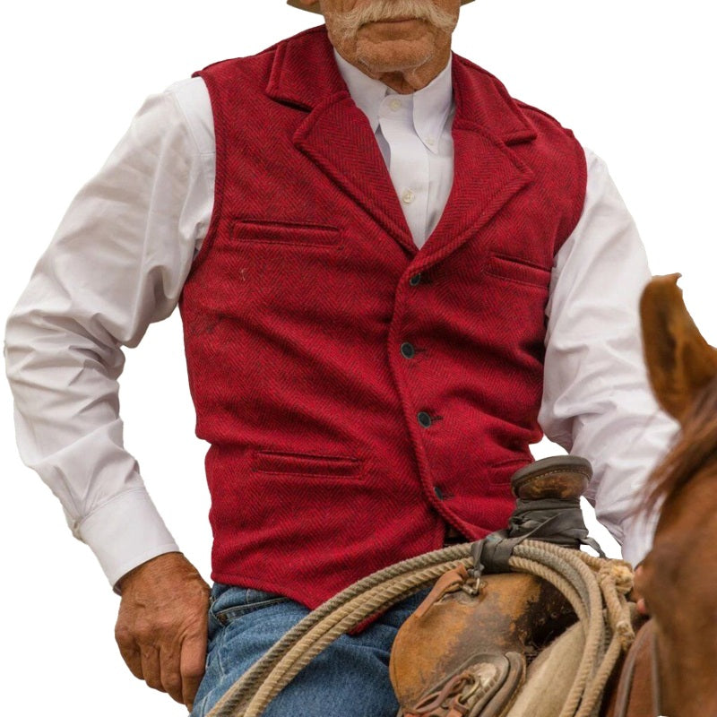Men's Vintage Lapel Herringbone Tweed Vest